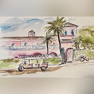 Original print Palm Beach tropical colony, hotel wall decor